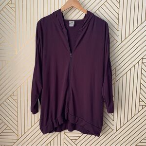 Natori plum Zip up zipper front Hoodie dolman sleeves pockets plush soft M